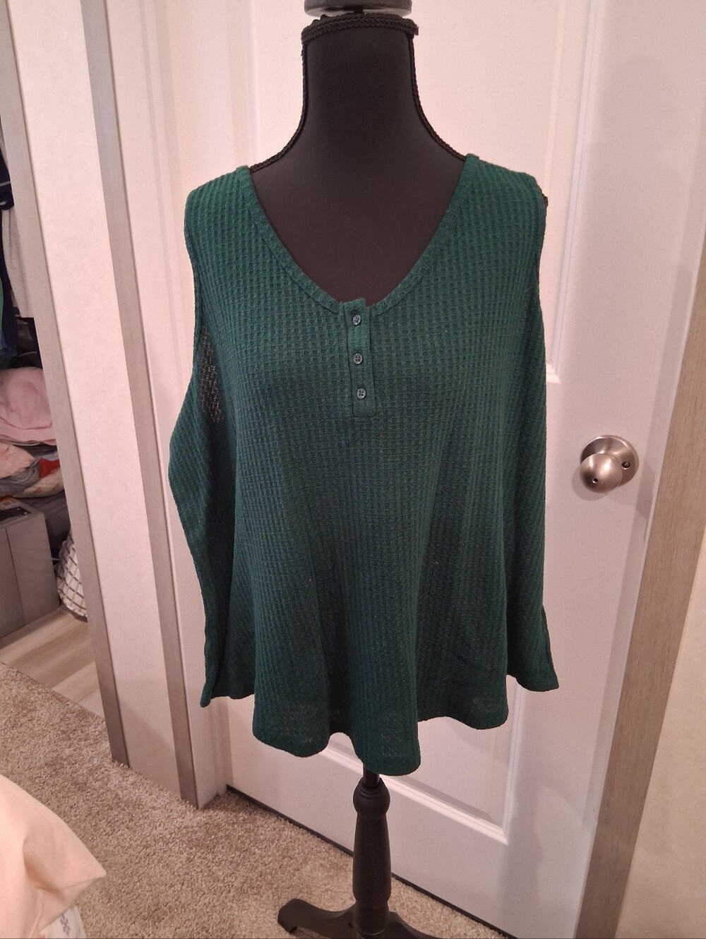 Maurices Dark Forest Green Waffle Knit Sleep Top Size 2XL